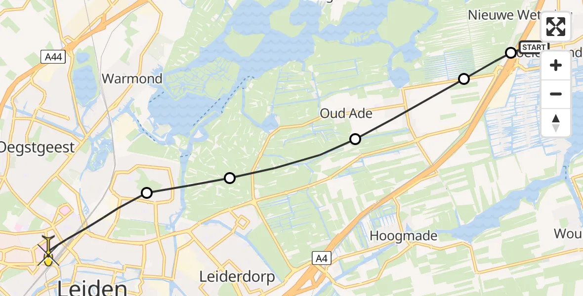 Routekaart van de vlucht: Lifeliner 1 naar Leiden, Korte Dwarsweg