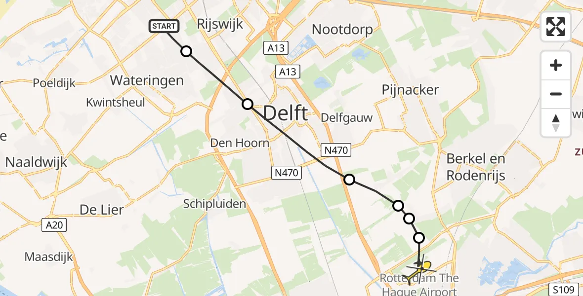 Routekaart van de vlucht: Lifeliner 2 naar Rotterdam The Hague Airport, Watermunt