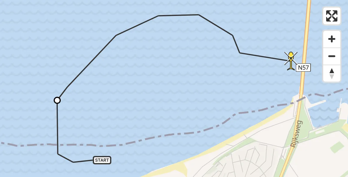 Routekaart van de vlucht: Kustwachthelikopter naar Vrouwenpolder, Hoogh Plaetweg
