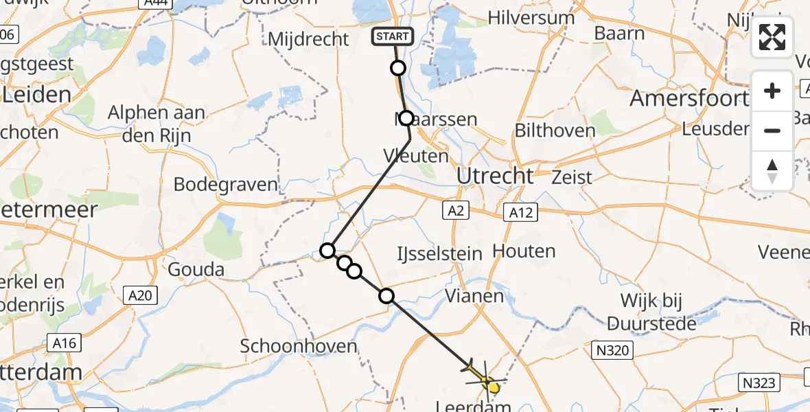 Routekaart van de vlucht: Politiehelikopter naar Leerdam, Ter Aaseweg