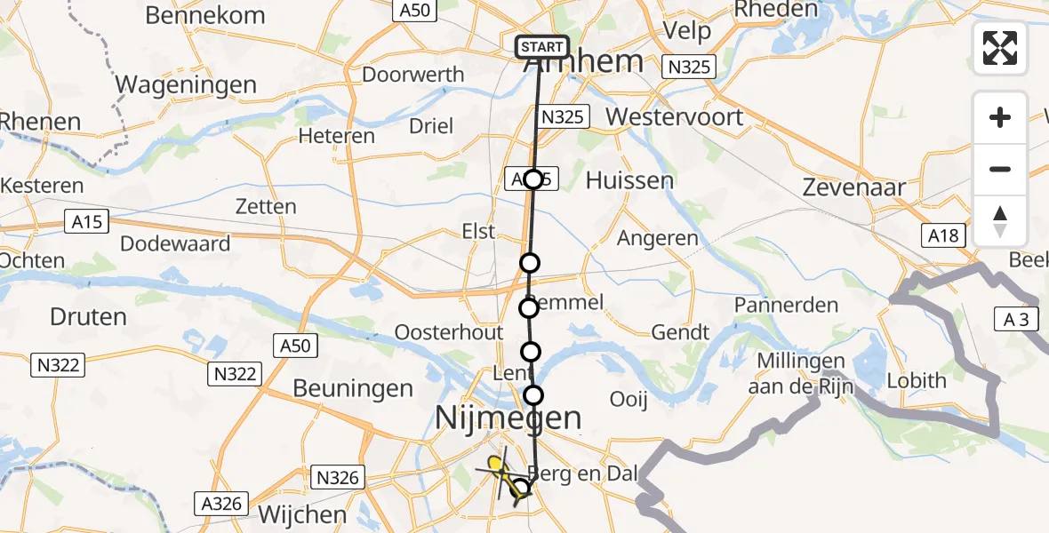 Routekaart van de vlucht: Lifeliner 3 naar Radboud Universitair Medisch Centrum, Meginhardweg