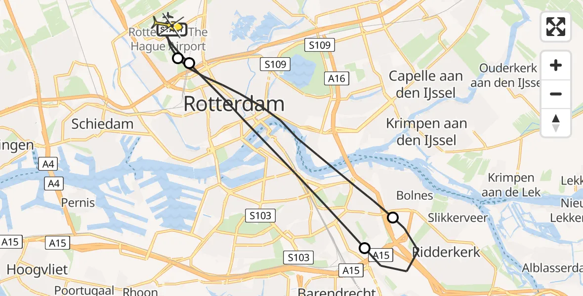 Routekaart van de vlucht: Lifeliner 2 naar Rotterdam The Hague Airport, Zestienhoven