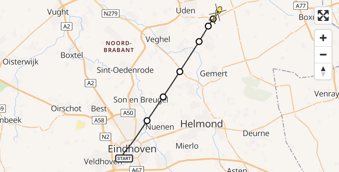 Routekaart van de vlucht: Lifeliner 3 naar Vliegbasis Volkel, Genderpark