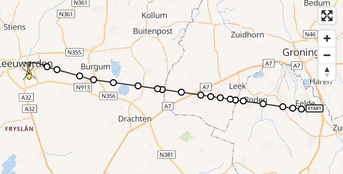 Routekaart van de vlucht: Lifeliner 4 naar Leeuwarden, Lugtenbergerweg