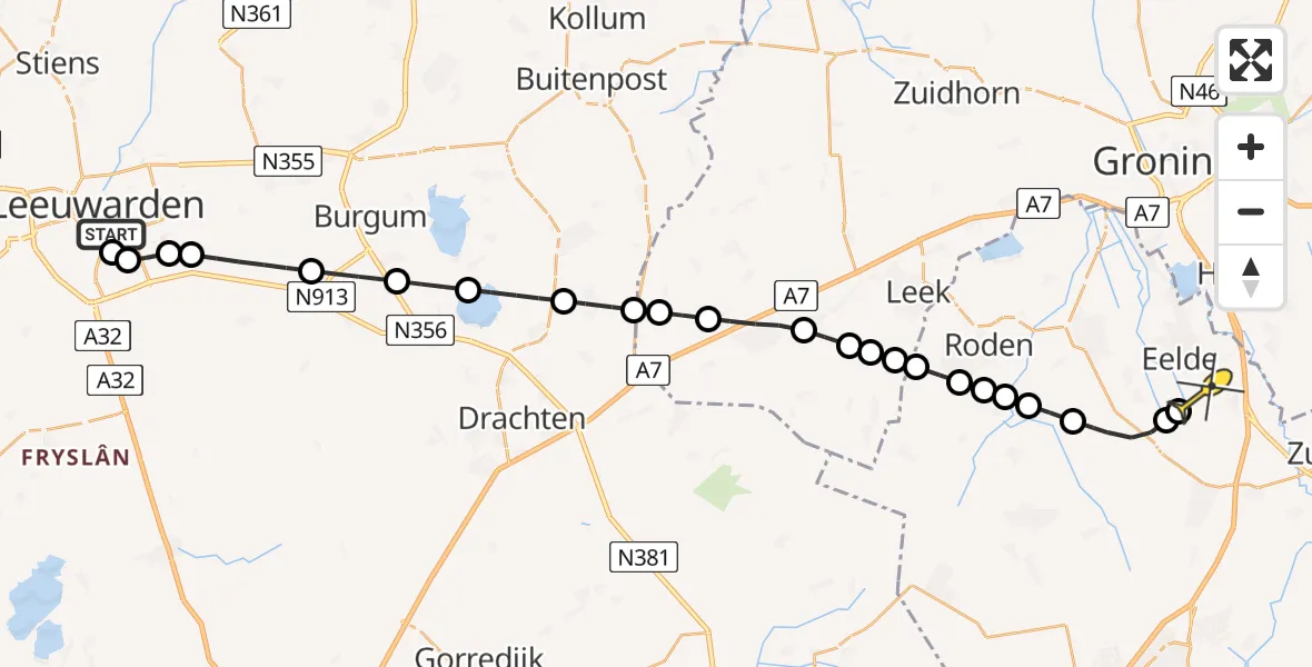 Routekaart van de vlucht: Lifeliner 4 naar Groningen Airport Eelde, Legedyk