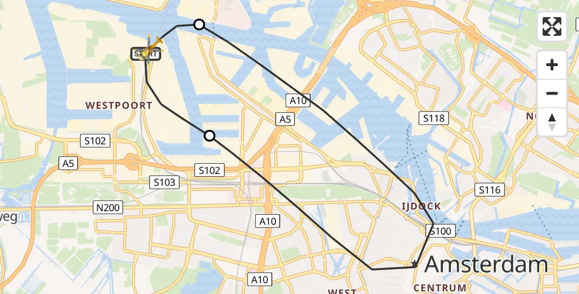 Vluchtroute Traumahelikopter Amsterdam Heliport - Amsterdam Heliport, 08 augustus 2025, 02:11