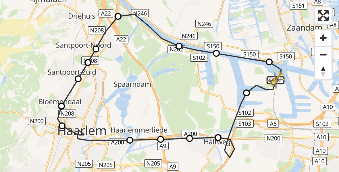 Vluchtroute Traumahelikopter Amsterdam Heliport - Amsterdam Heliport, 08 augustus 2025, 04:35