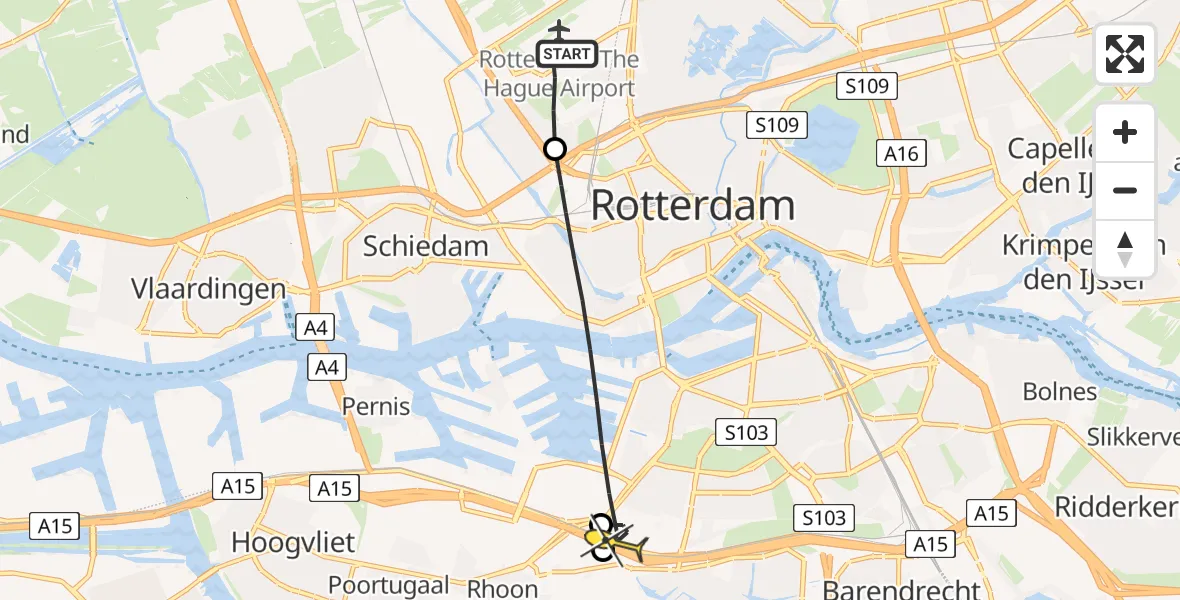 Routekaart van de vlucht: Lifeliner 2 naar Rotterdam, Rijs-en-daalpad