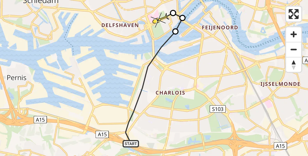 Routekaart van de vlucht: Lifeliner 2 naar Erasmus MC, Korperweg