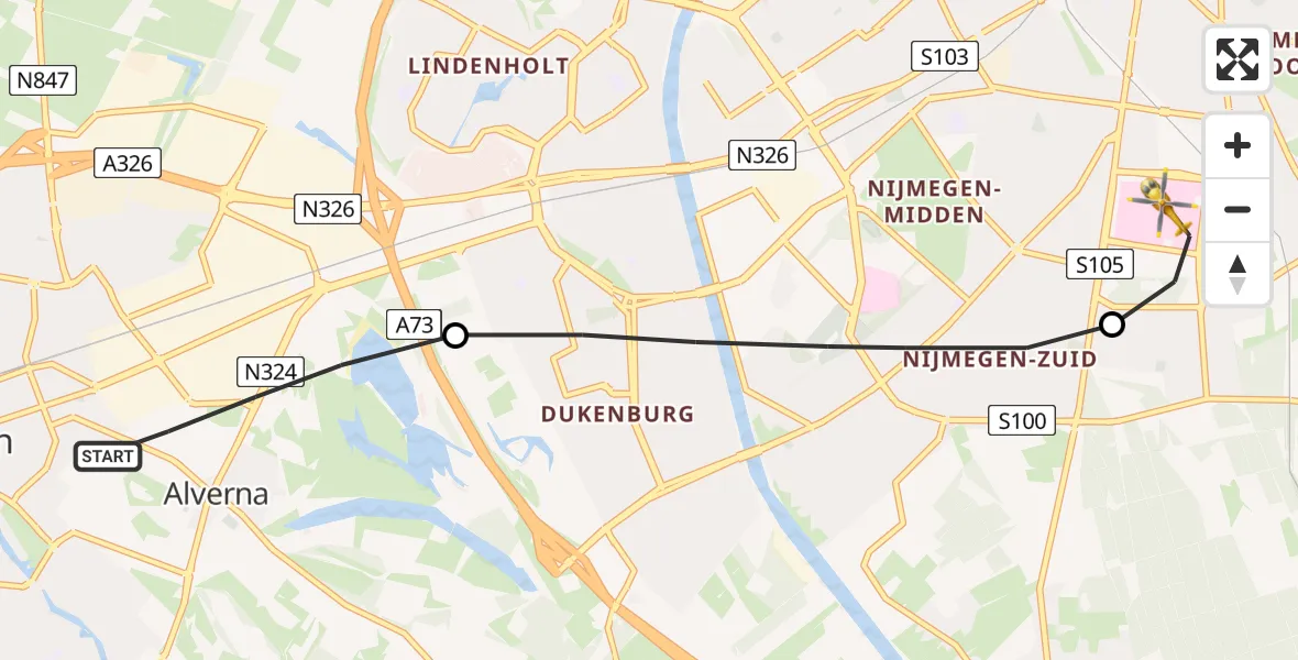 Vluchtroute Traumahelikopter Wijchen - Radboud Universitair Medisch Centrum, 08 augustus 2025, 07:52