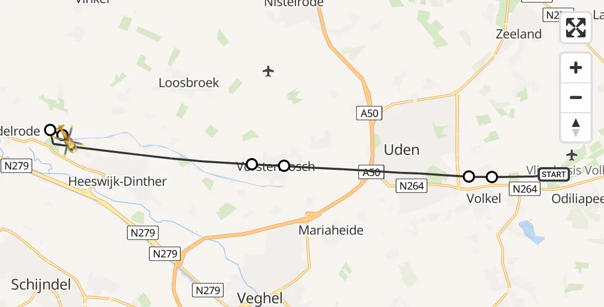 Vluchtroute Traumahelikopter Vliegbasis Volkel - Heeswijk-Dinther, 08 augustus 2025, 09:34