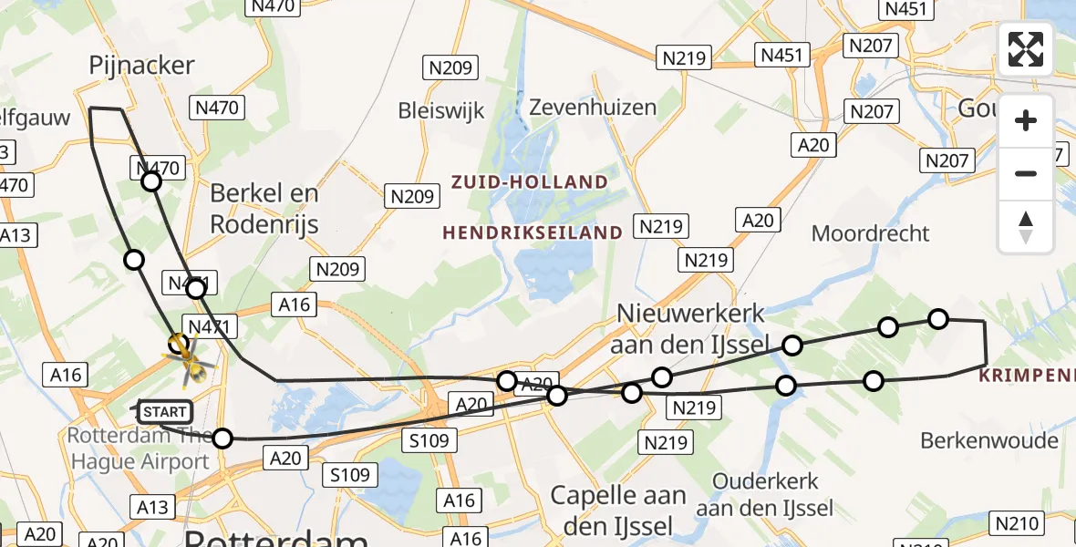 Vluchtroute Traumahelikopter Rotterdam The Hague Airport - Rotterdam The Hague Airport, 08 augustus 2025, 09:46
