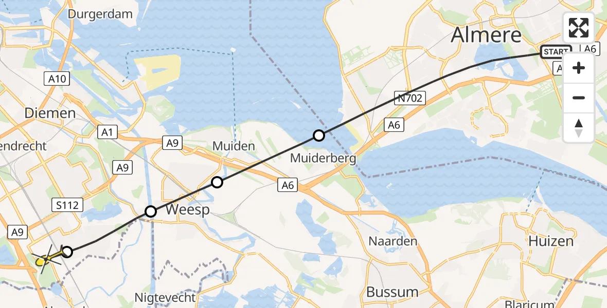 Routekaart van de vlucht: Lifeliner 1 naar Academisch Medisch Centrum (AMC), Truffautstraat