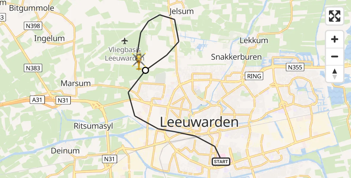 Vluchtroute Ambulancehelikopter Leeuwarden - Vliegbasis Leeuwarden, 08 augustus 2025, 10:05