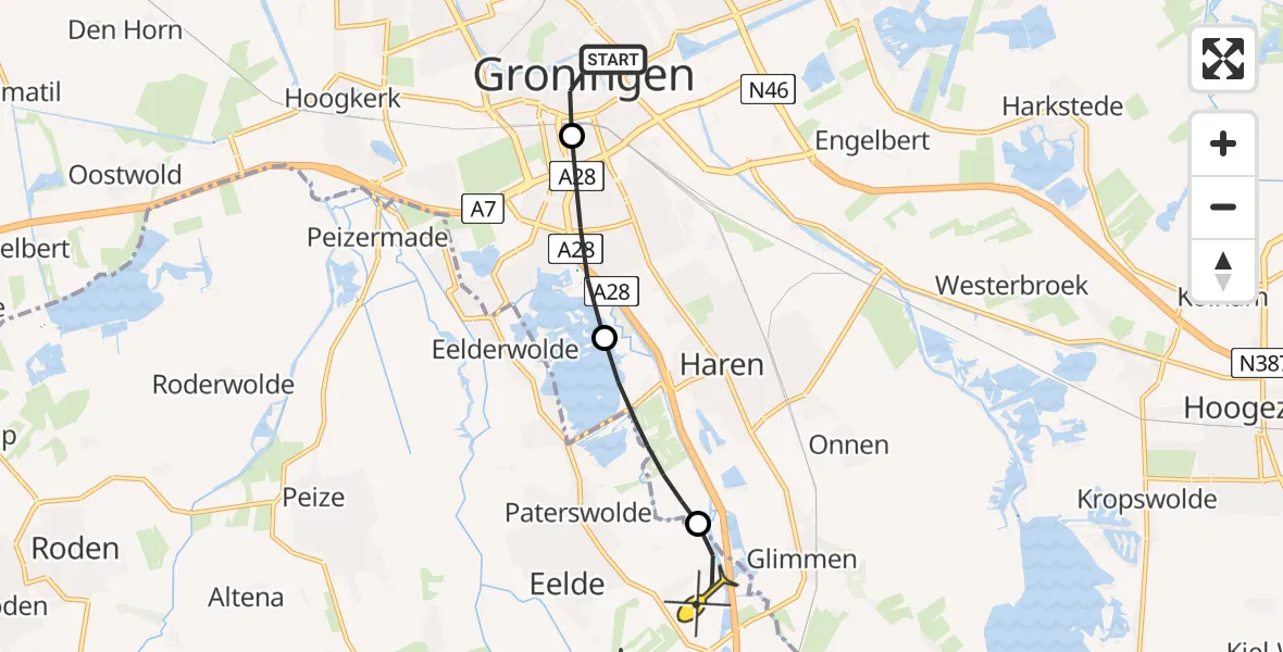 Routekaart van de vlucht: Lifeliner 4 naar Eelde, Folkingestraat