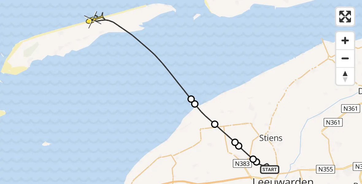 Routekaart van de vlucht: Ambulanceheli naar Oosterend, Keegsdijkje