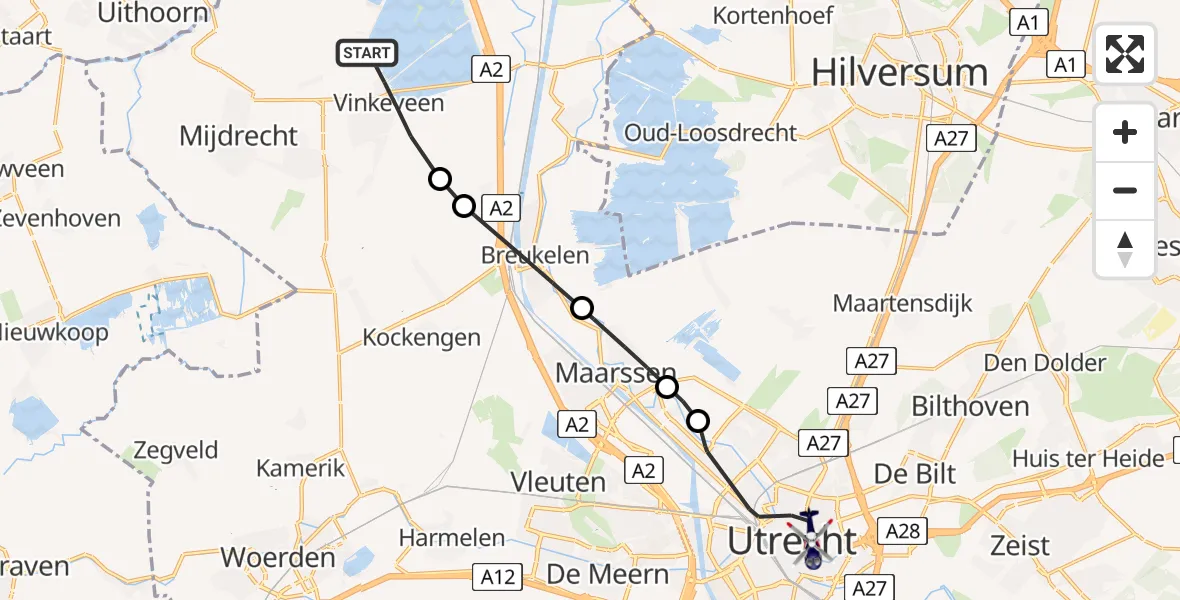 Routekaart van de vlucht: Politiehelikopter naar Utrecht, Herenweg