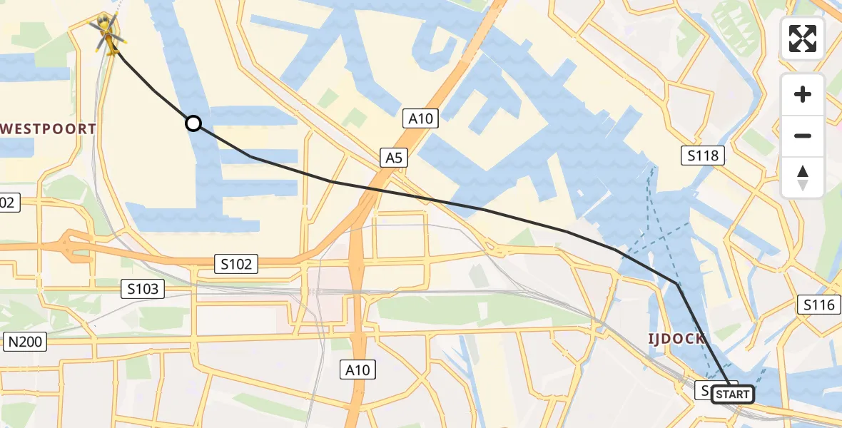 Vluchtroute Traumahelikopter Amsterdam - Amsterdam Heliport, 08 augustus 2025, 12:25