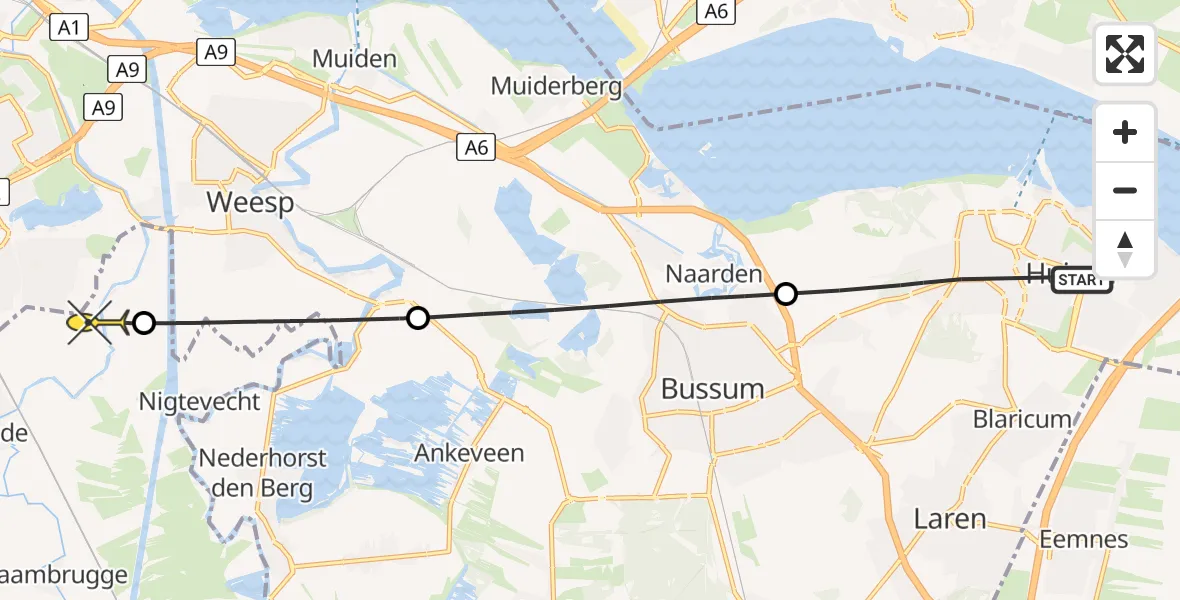 Vluchtroute Politiehelikopter van Huizen naar Abcoude