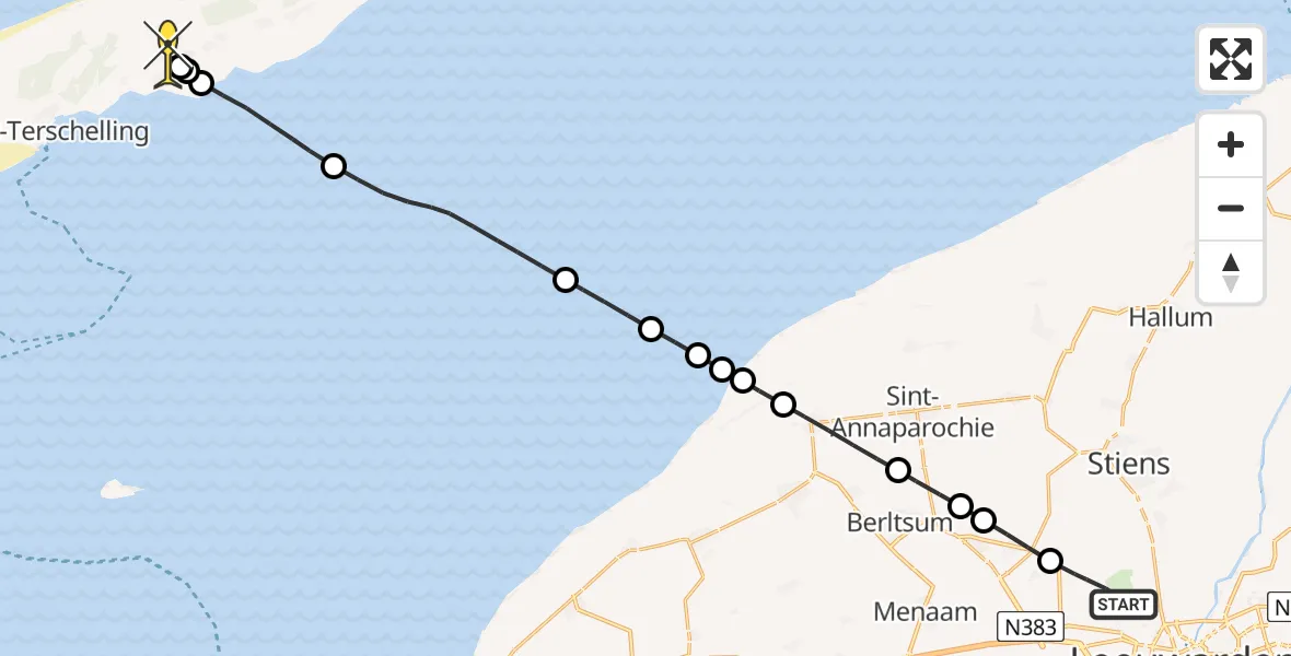Routekaart van de vlucht: Ambulanceheli naar Midsland, Keegsdijkje