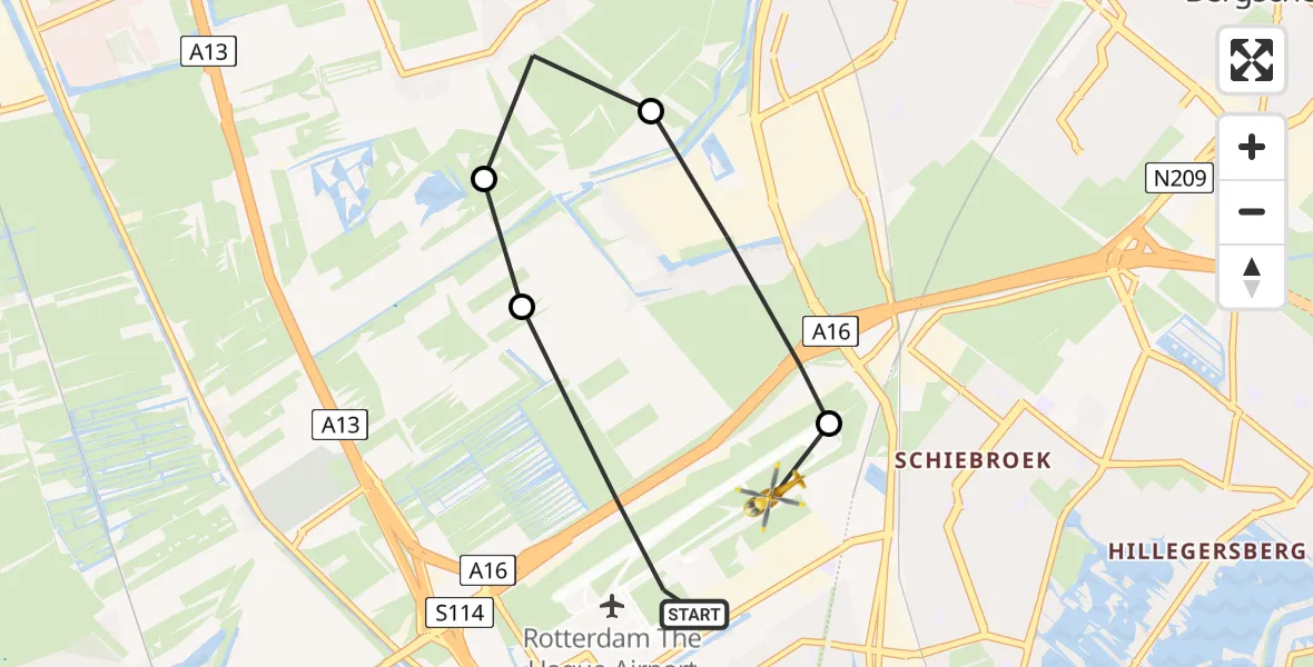 Vluchtroute Traumahelikopter Rotterdam The Hague Airport - Rotterdam The Hague Airport, 08 augustus 2025, 13:35