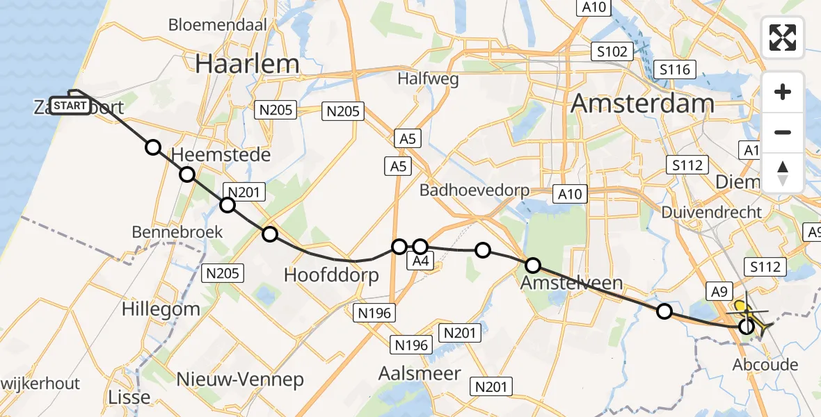 Routekaart van de vlucht: Lifeliner 1 naar Academisch Medisch Centrum (AMC), Dr. Joh. G. Mezgerstraat