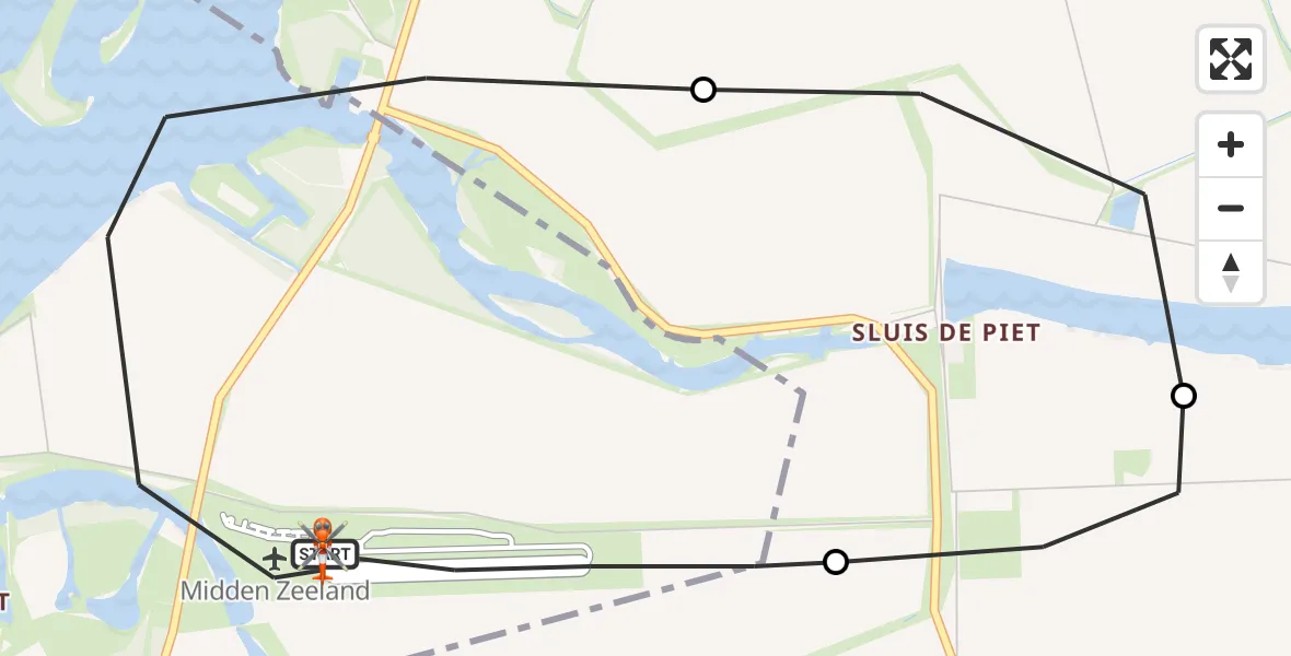 Vluchtroute Kustwachthelikopter Vliegveld Midden-Zeeland - Vliegveld Midden-Zeeland, 08 augustus 2025, 14:11