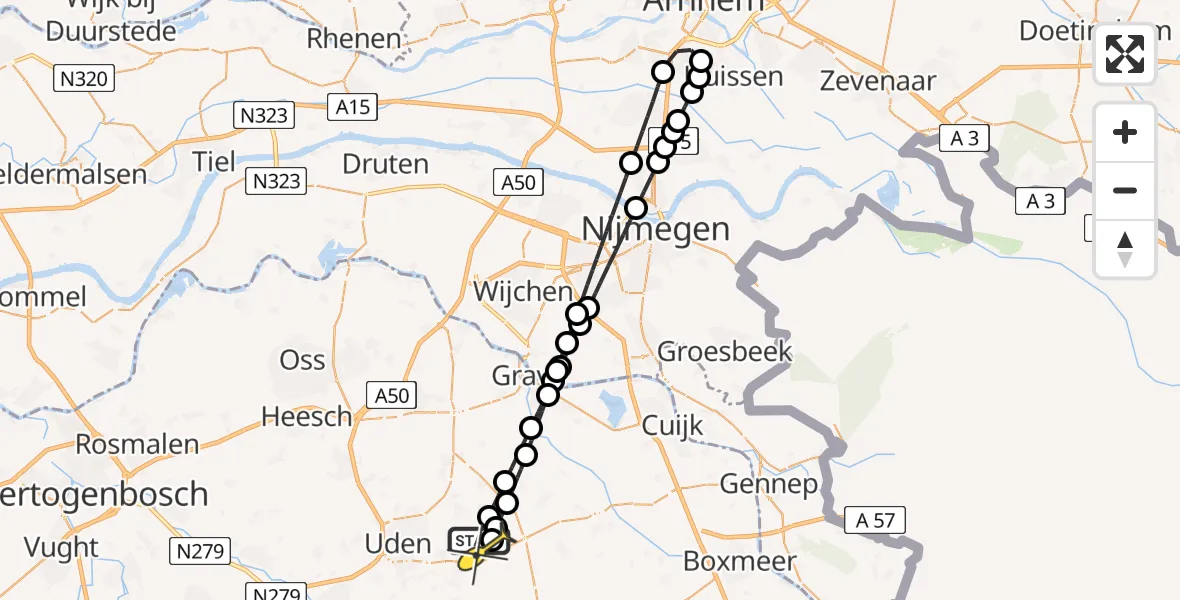 Routekaart van de vlucht: Lifeliner 3 naar Vliegbasis Volkel, Trentsedijk