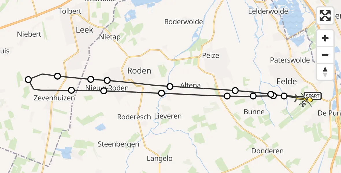 Routekaart van de vlucht: Lifeliner 4 naar Groningen Airport Eelde, Oosterloop
