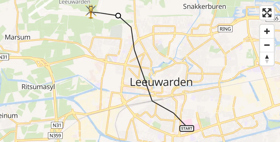 Vluchtroute Ambulancehelikopter Leeuwarden - Vliegbasis Leeuwarden, 08 augustus 2025, 14:46