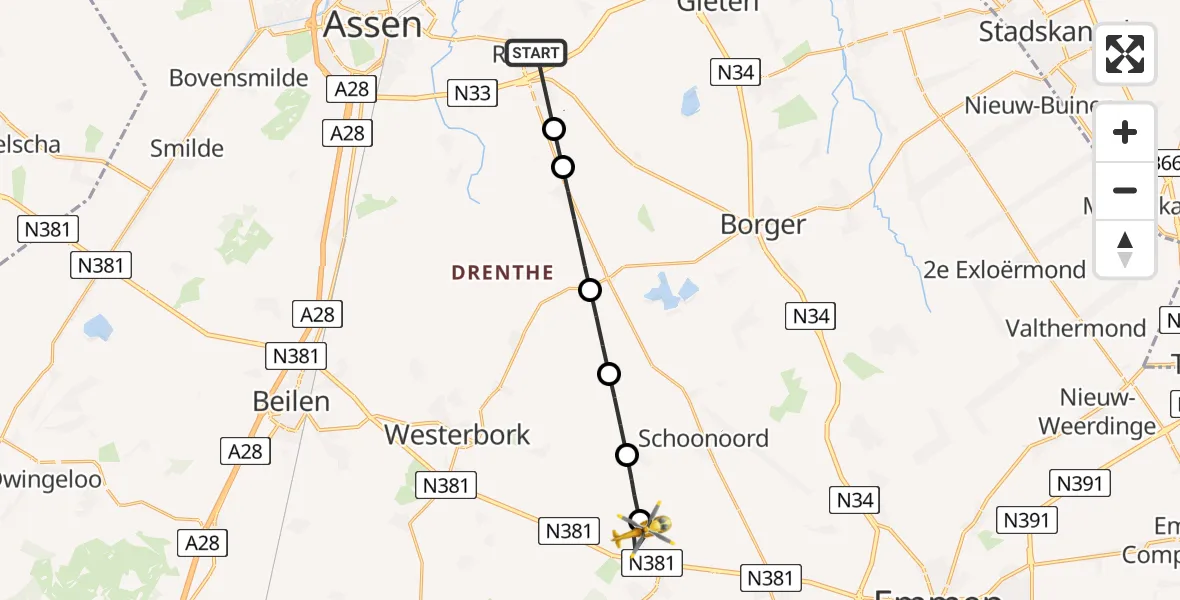 Vluchtroute Traumahelikopter Rolde - Wezup, 08 augustus 2025, 17:05