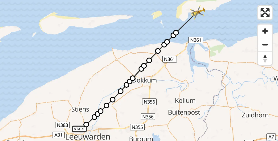 Vluchtroute Ambulancehelikopter Vliegbasis Leeuwarden - Schiermonnikoog, 08 augustus 2025, 17:12