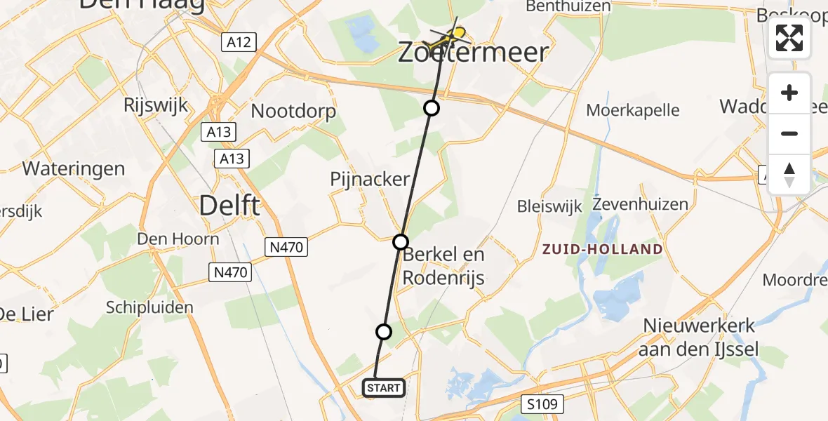 Routekaart van de vlucht: Lifeliner 2 naar Zoetermeer, A16 Rotterdam