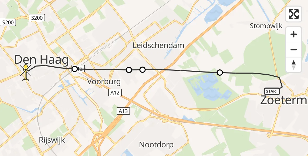 Routekaart van de vlucht: Lifeliner 2 naar Den Haag, Meerpolder