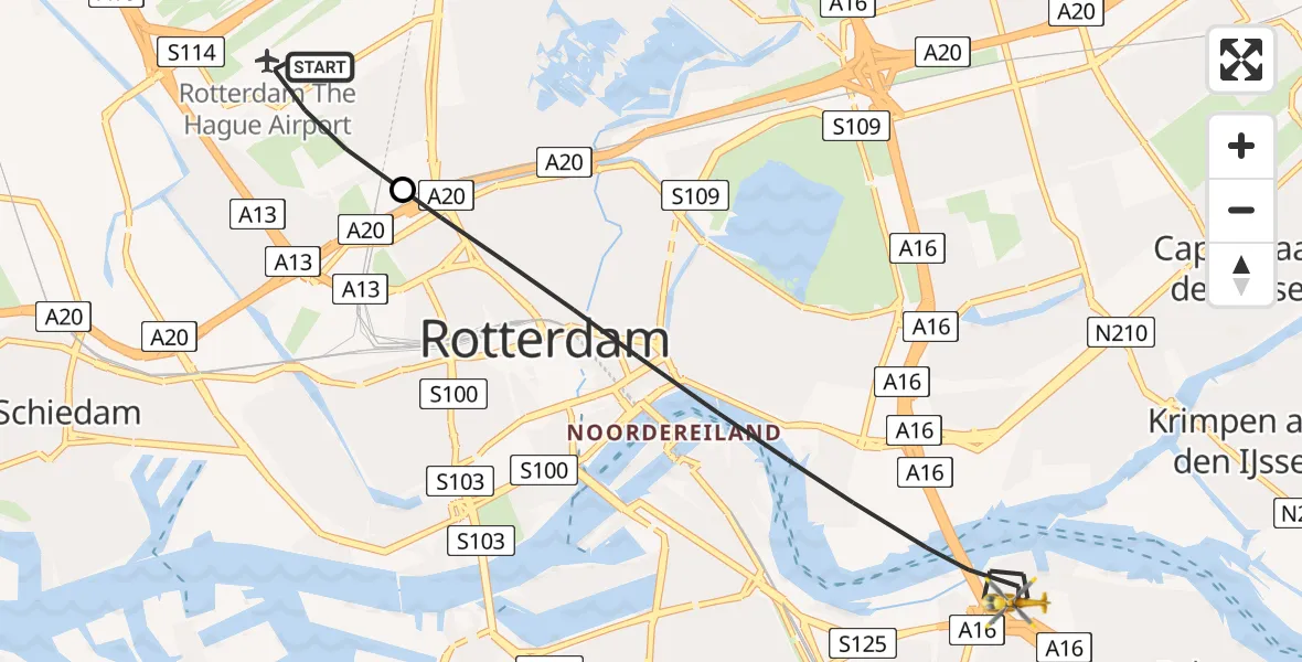 Vluchtroute Traumahelikopter Rotterdam The Hague Airport - Rotterdam, 08 augustus 2025, 19:06