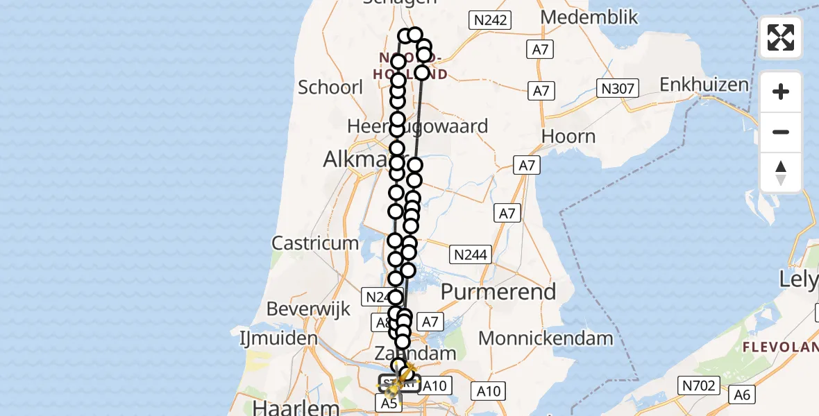 Vluchtroute Traumahelikopter Amsterdam Heliport - Amsterdam Heliport, 08 augustus 2025, 19:52