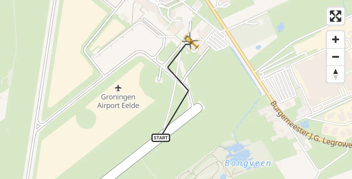 Vluchtroute Traumahelikopter Groningen Airport Eelde - Groningen Airport Eelde, 08 augustus 2025, 20:51