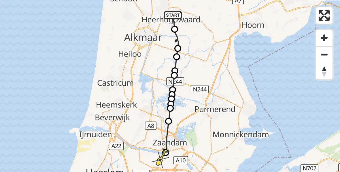 Routekaart van de vlucht: Lifeliner 1 naar Amsterdam Heliport, Larixplantsoen