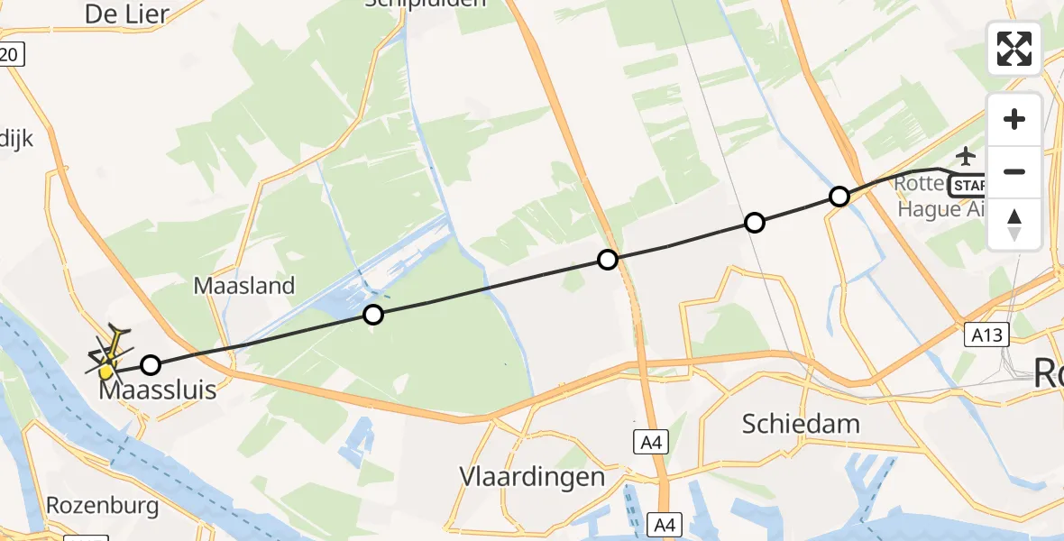 Routekaart van de vlucht: Lifeliner 2 naar Maassluis, Matlingeweg