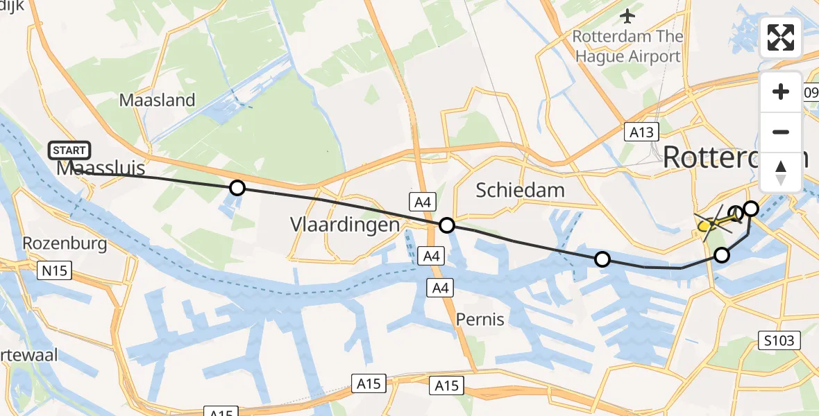 Routekaart van de vlucht: Lifeliner 2 naar Erasmus MC, Van Beethovenpark
