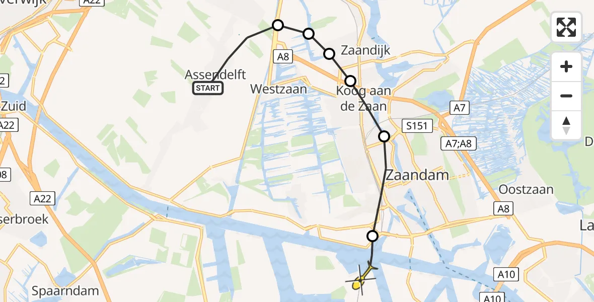 Routekaart van de vlucht: Lifeliner 1 naar Amsterdam Heliport, Binnen Delft