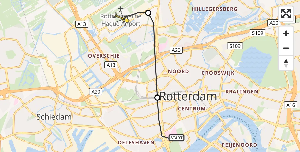 Routekaart van de vlucht: Lifeliner 2 naar Rotterdam The Hague Airport, Branco van Dantzigpark