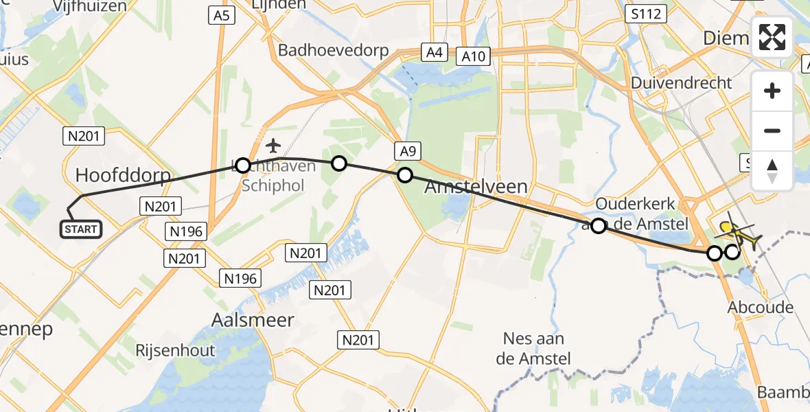 Routekaart van de vlucht: Lifeliner 1 naar Academisch Medisch Centrum (AMC), Joke Smitstraat