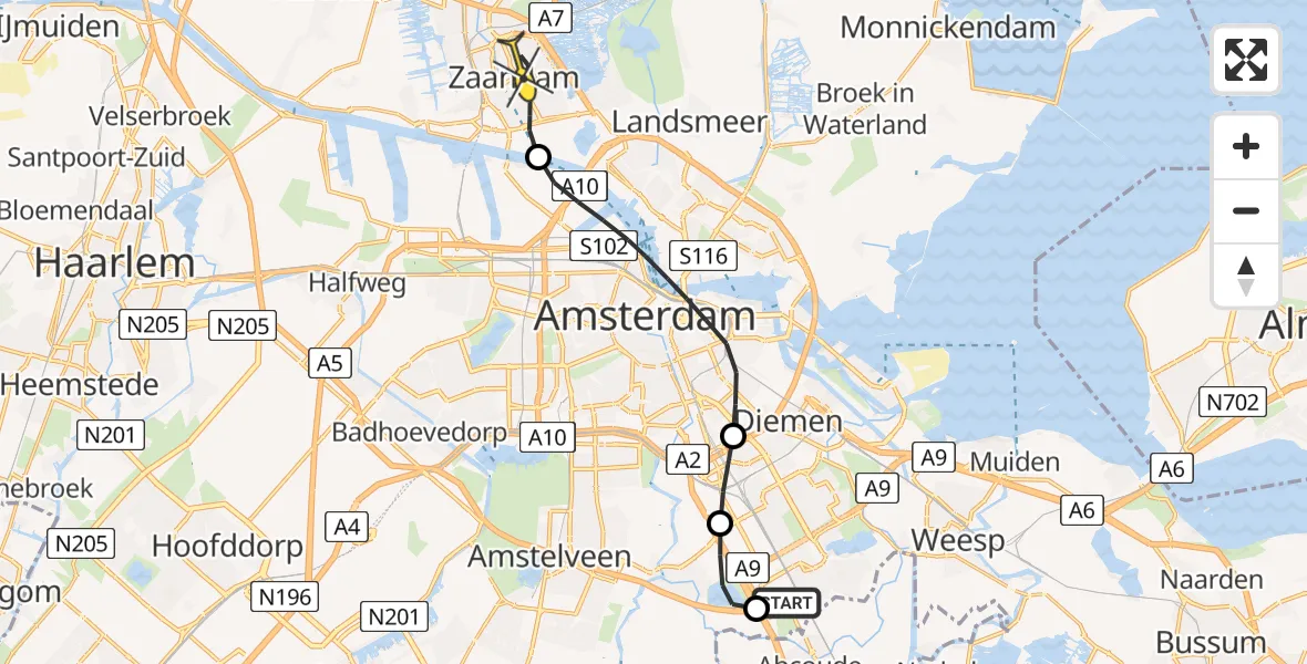 Routekaart van de vlucht: Lifeliner 1 naar Zaandam, Knooppunt Holendrecht