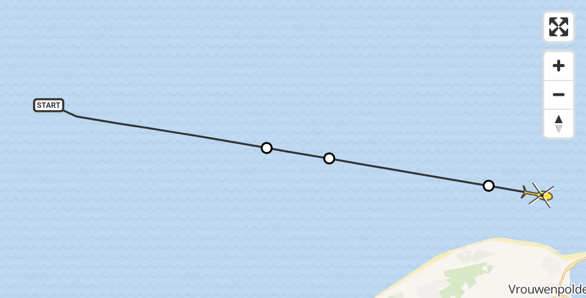 Routekaart van de vlucht: Kustwachthelikopter naar Vrouwenpolder
