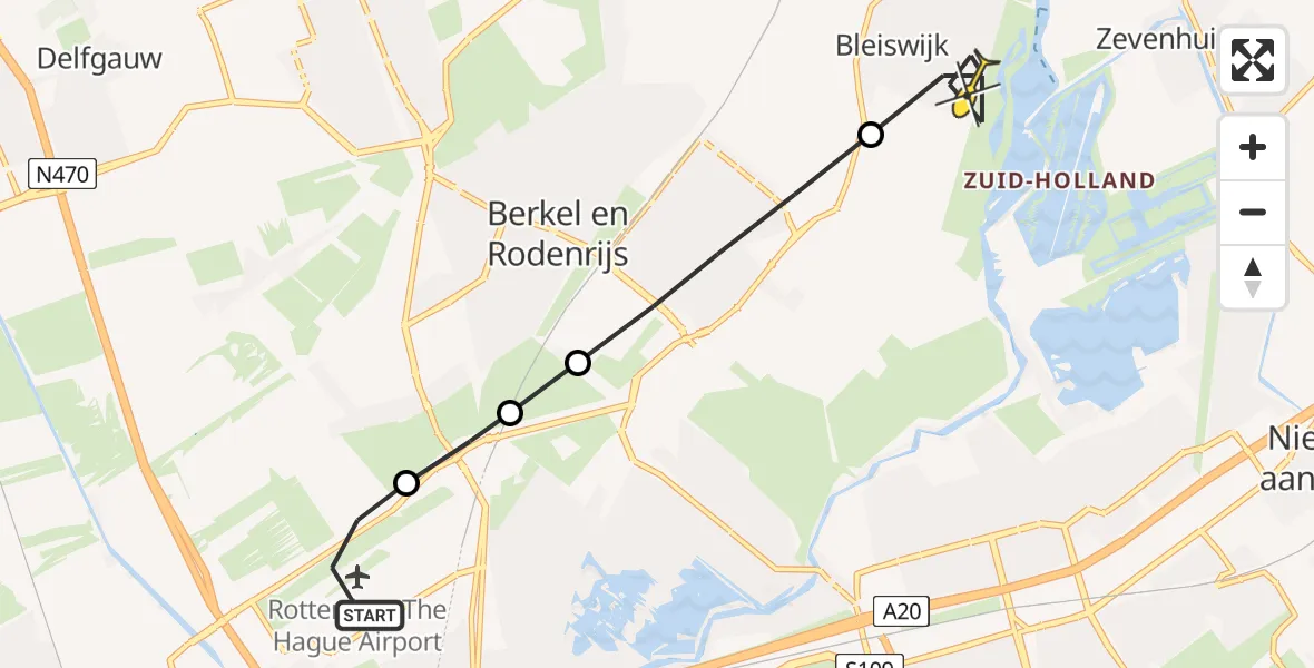 Routekaart van de vlucht: Lifeliner 2 naar Bleiswijk, Beukenlaan