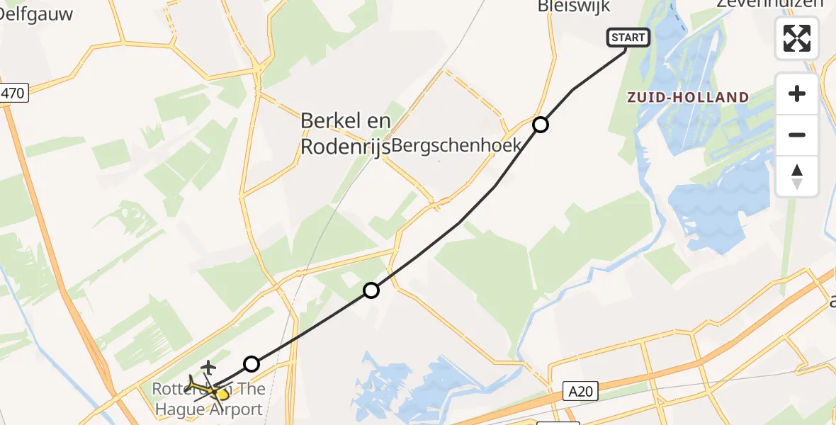 Routekaart van de vlucht: Lifeliner 2 naar Rotterdam The Hague Airport, Wilgenlei