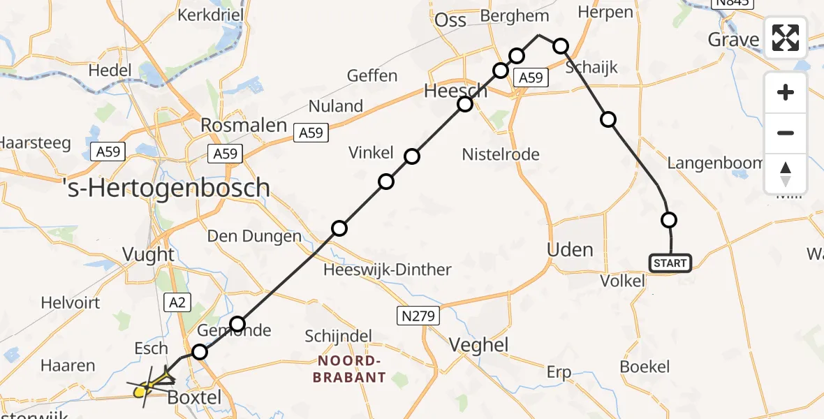 Routekaart van de vlucht: Politieheli naar Boxtel, Houtvennen