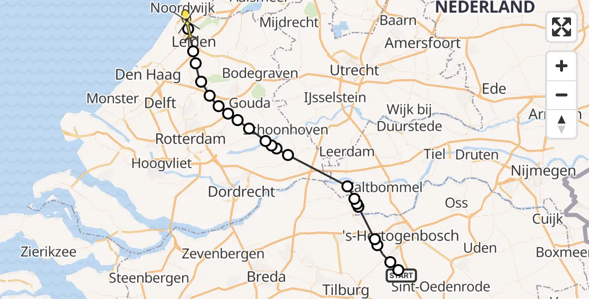 Routekaart van de vlucht: Politiehelikopter naar Oegstgeest, Leunisdijk
