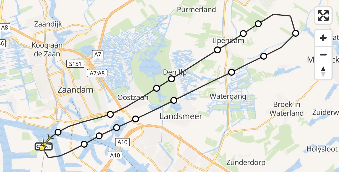 Routekaart van de vlucht: Lifeliner 1 naar Amsterdam Heliport, Kompasweg